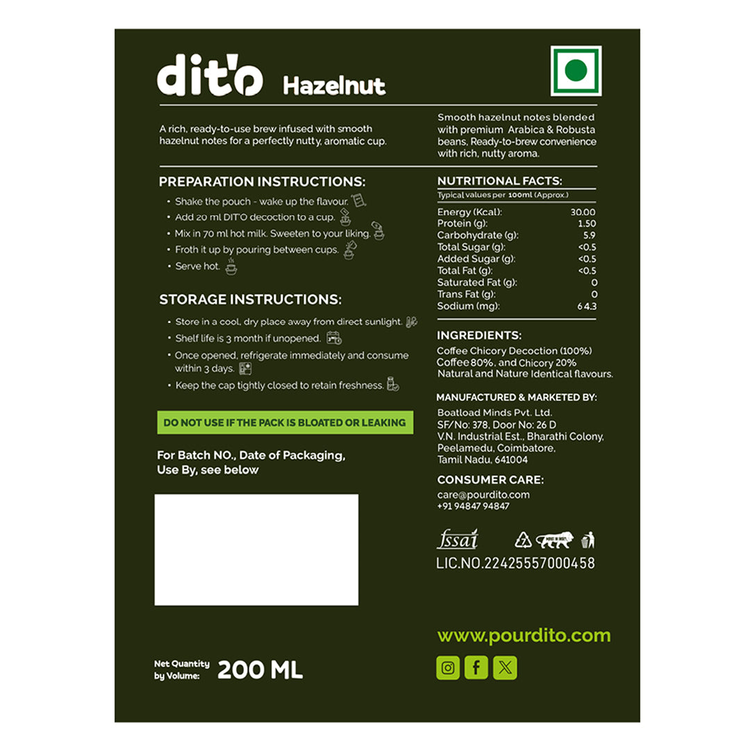 DIT'O Hazelnut Brew | 200 ml Flavoured Filter Coffee Decoction