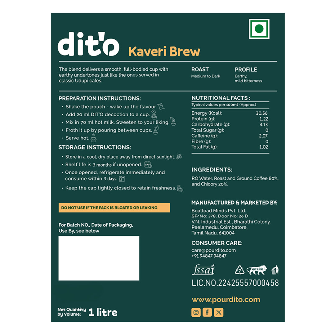 DIT'O Kaveri Brew | 1 L Everyday Filter Coffee Decoction