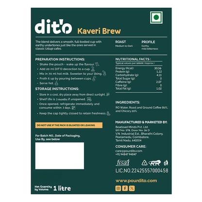 DIT'O Kaveri Brew | 1 L Everyday Filter Coffee Decoction