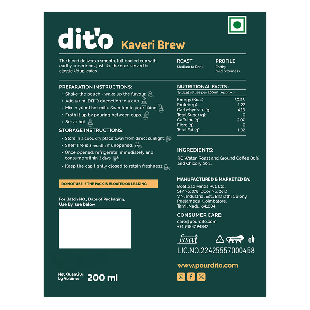 DIT'O Kaveri Brew | 200 ml Everyday Filter Coffee Decoction