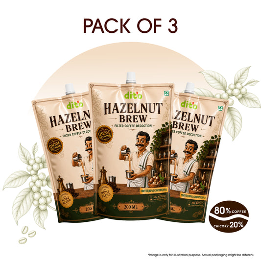 DITO Hazelnut Brew | Flavoured Filter Coffee | Pack of 3 × 200 ml | 80:20 Blend