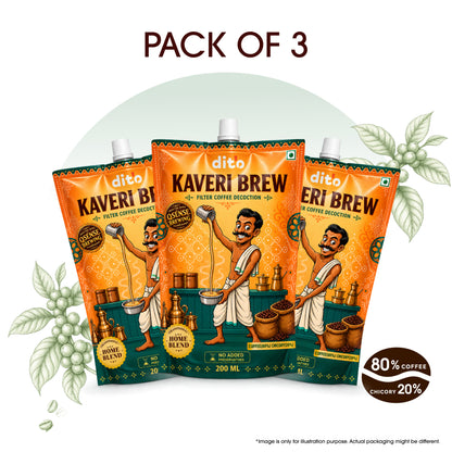 DITO Kaveri Brew | Everyday Filter Coffee | Pack of 3 × 200 ml | 80:20 Blend