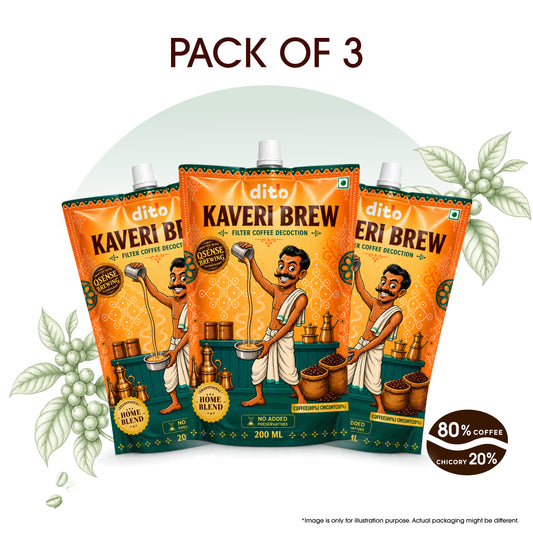 DITO Kaveri Brew | Everyday Filter Coffee | Pack of 3 × 200 ml | 80:20 Blend