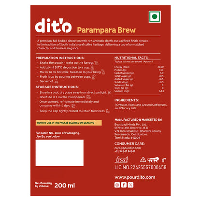 DIT'O Parampara Brew | 200 ml Premium Filter Coffee Decoction