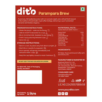 DIT'O Parampara Brew | 1 L Premium Filter Coffee Decoction